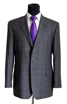 Paul Smith two button cntr vent gray blue plaid textured jacket sport coat ~ 42R