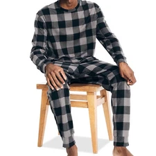 Nautica Men's Waffle Buffalo Plaid Pajama Pant Set, Storm Grey, Large