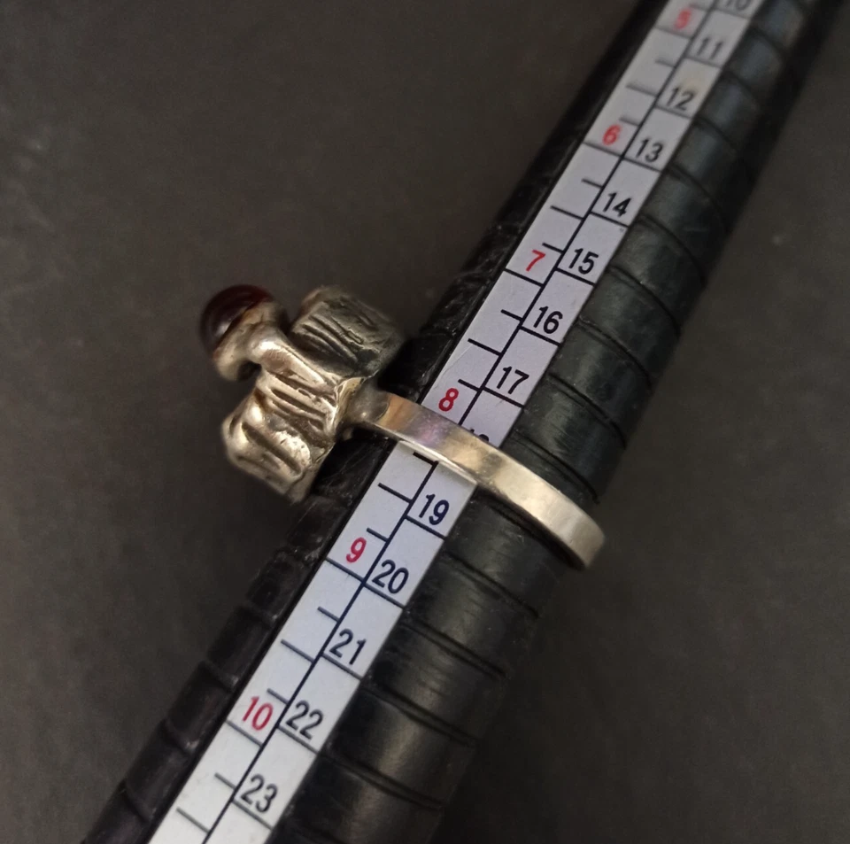 Brutalist Silver Tiger Eye Ring Adjustable Israel Modernist 925 VTG Sculptural - Image 3 of 4