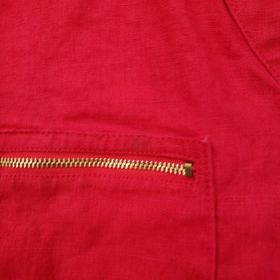 JM Collection 女式大号红色 1/4 拉链口袋 V 领 3/4 袖亚麻混纺 — 第 4/4 张图片