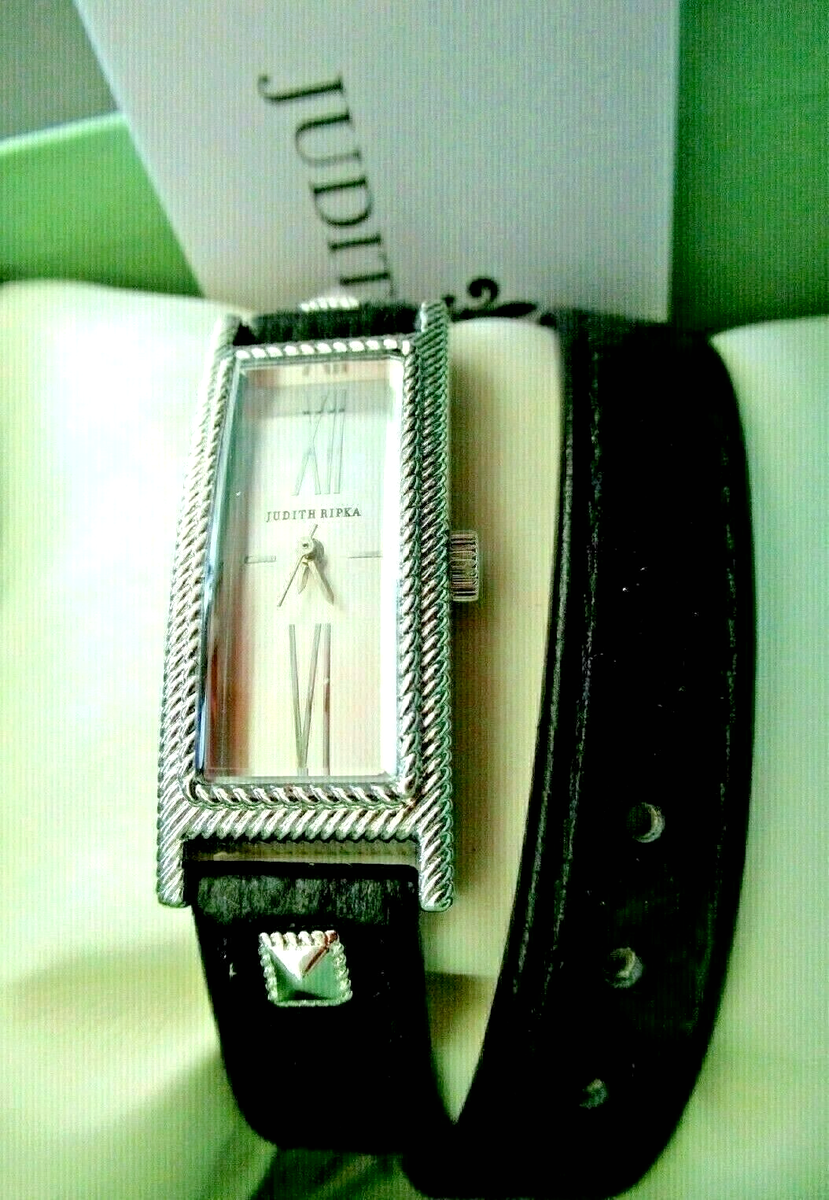 Judith Ripka Silvertone Stainless Steel & Black Leather Strap Wrap Watch Judith Ripka Wristwatch, Sterling Case With Black Leather  main image 3