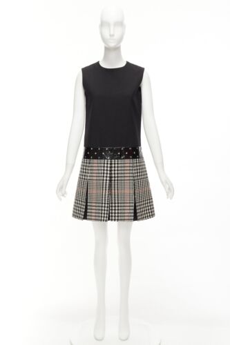 Robe évasée YVES SAINT LAURENT 2011 Runway laine noire pied de poule coupe FR36 soldes S