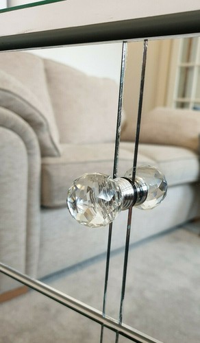 Mirrored Glass Bedside Table Cabinet 3 Drawer Chest Crystal Handles Handmade UK - Picture 10 of 12