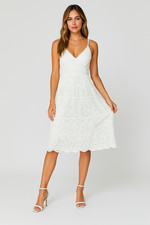 Lulus Babydoll Dress Women S White Empire Waist Floral Lace Overlay Back Tie NEW