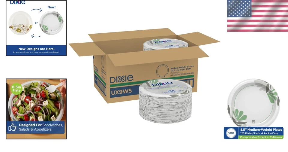 Pathways Design 8.5" Medium-Weight Dixie Plates - 4 Packs of 125 for All Seasons - Image 2 of 4