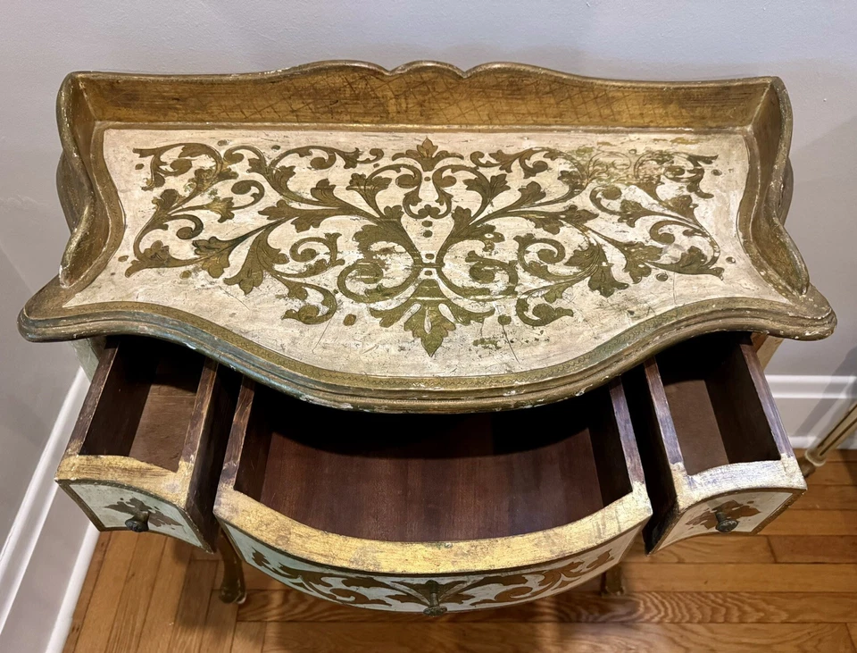 Escritorio/consola vintage italiano florentino dorado estilo rococó Luis XV - madera Foto 3 de 4