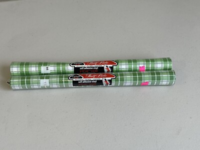 3 Rolls Contact Shelf Paper Self Adhesive Plastic Green Plaid Funky Vintage