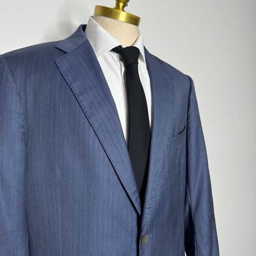Custom Tailored J. Hilburn Men's Suit 47R 36W Blue Check 100% Wool Loro Piana - Picture 2 of 16