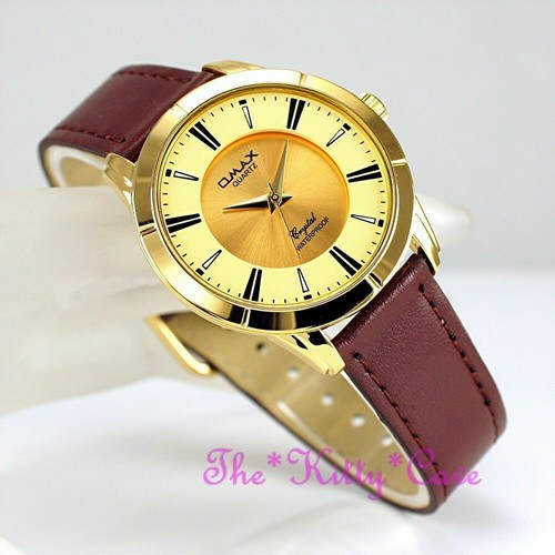 Swiss SC7767 OMAX Timeless Classic Brown Leather Unisex Gold PL Seiko Movt Watch - Picture 10 of 12