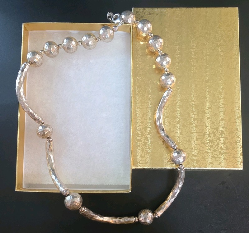 925: Vintage; Unique Sterling Silver 73.77 Grams Round Ball+Tube Bead Necklace