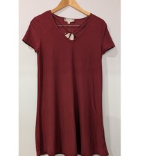 NWT Knox Rose Sundried Plum V Neck Criss Cross Short Sleeve Tunic Dress Size Med
