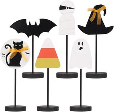 6PCS Wooden Halloween Tabletop Decorations for Home Indoor Centerpieces