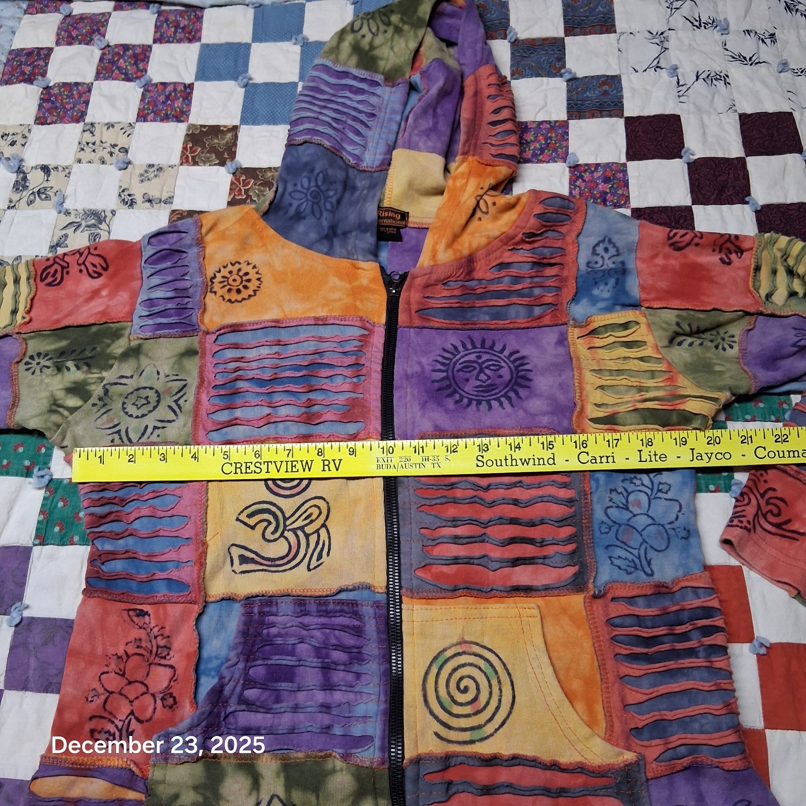 Rising International Patchwork Full Zip Hoodie Si… - image 6