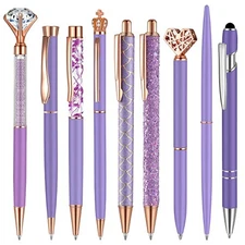  9 Pcs Ballpoint Pens Set Metal Crystal Diamond Glitter Pens for Purple