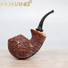 MUXIANG Sandblasted Blowfish Tobacco Pipe Carved Freehand Pipe Cumberland Stem