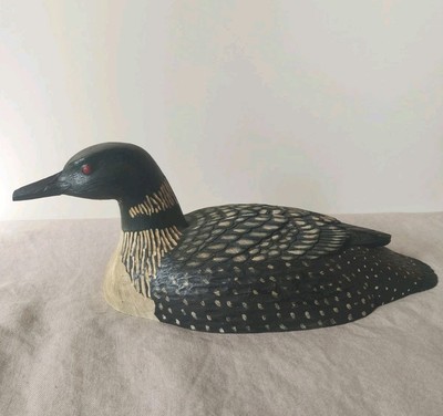 Vintage Resin Large Painted Loon Waterfowl Figurine Decoy Red Eyes 