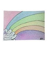 ACEO ATC Original Art Card Hand Painted Ink And Watercolor 2.5x3.5 Pastel Rainbo
