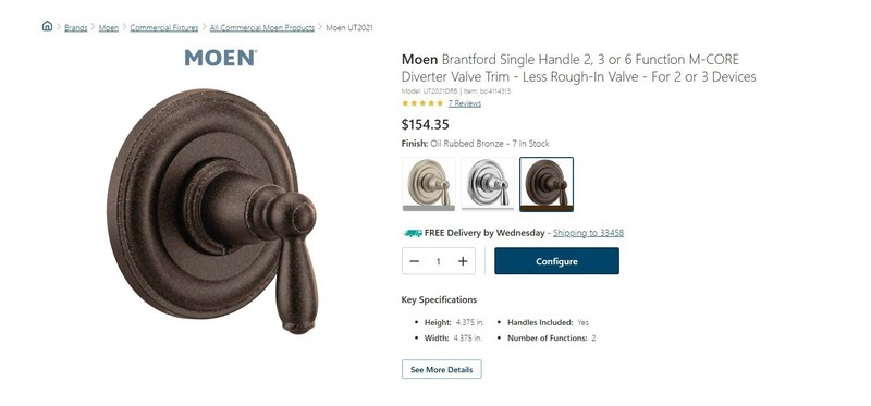Moen UT2021ORB Brantford Single Handle M-CORE Valve Trim - Oil Rubbed Bronze