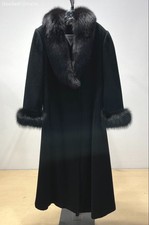 Vintage Marvin Richards Long Black Size 14 Coat-Lambswool, Fox Fur Collar/Cuffs