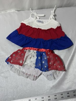 Build a Bear BAB Red White Blue Patriotic Dress Top Skirt Striped Outfit Stars