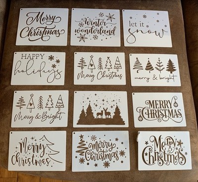 12 Pcs Reusable Christmas Stencils for Painting Wood Fabric Canvas Window Etc.