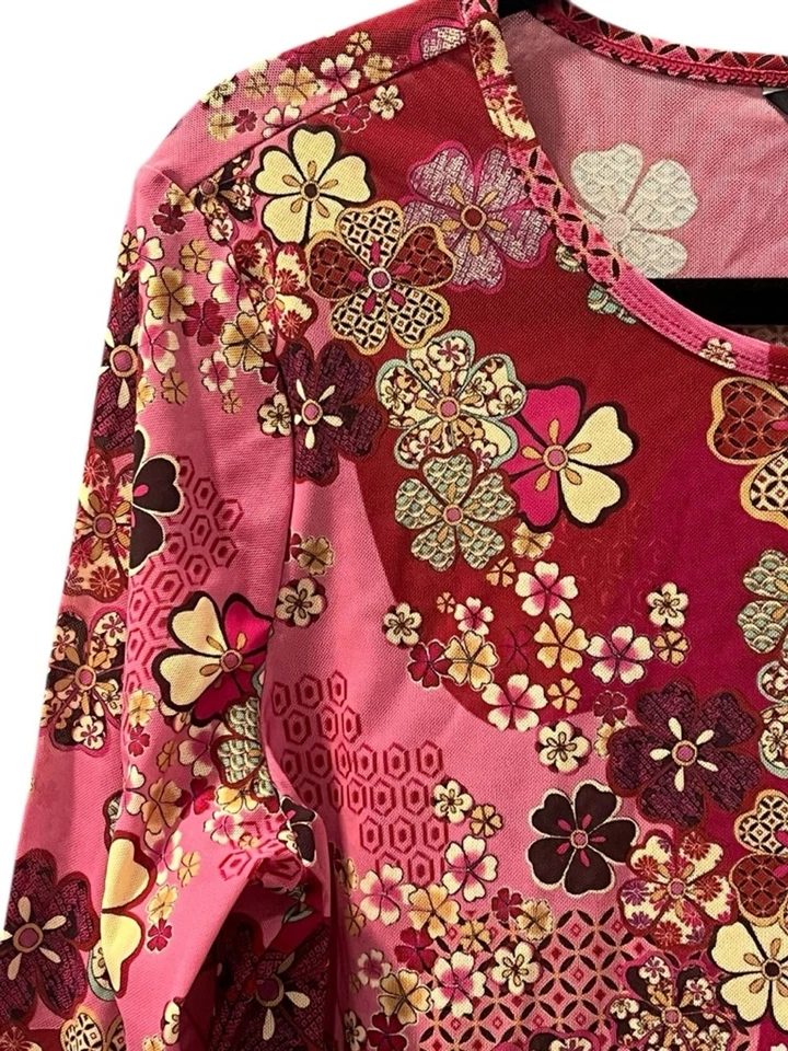 Camisa Johnny Was Active Talla Mediana Yama Manga Larga Malla Floral Colorido Rosa Foto 3 de 4