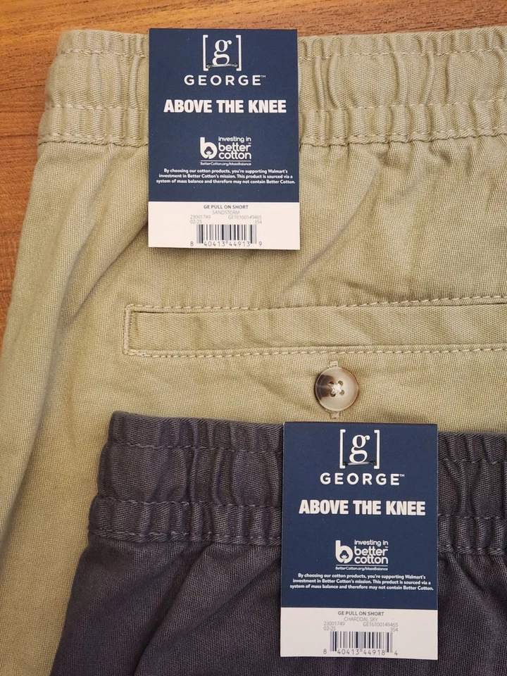 George Mens MEDIUM 32-34 LOT OF 2 Stretch Waist Pull On Shorts KHAKI GRAY #21425 - Image 3 of 4
