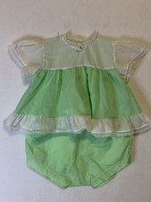 VTG Smocked Baby Girl Dress 3-6 Month Green Lace Ruffles Puff Sleeve Bloomers