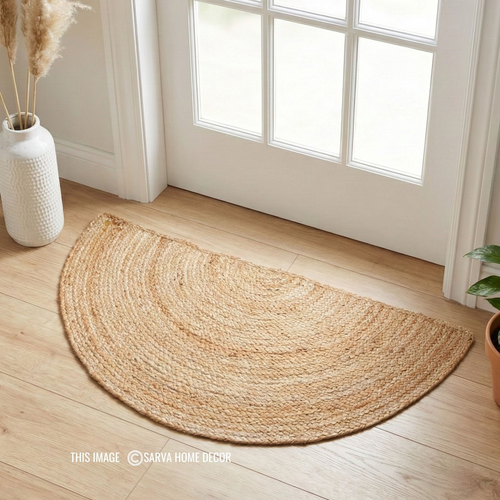 Alfombrilla de puerta de yute natural, alfombrilla de yute medio círculo para...