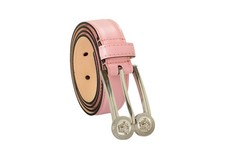 Versace Pink 100 Leather Silver Medusa Heads Logo Decorated Belt US 36 IT 90