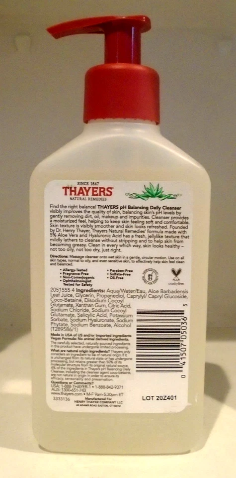 Thayers pH Balancing Daily Face Cleanser 5% Aloe Vera Hyaluronic Acid 8 FL Oz. - Image 2 of 2