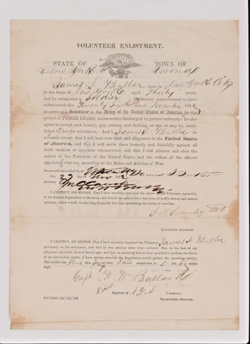 Civil War Volunteer Enlistment document -81st NY Infantry-Pvt Samuel J. Butler