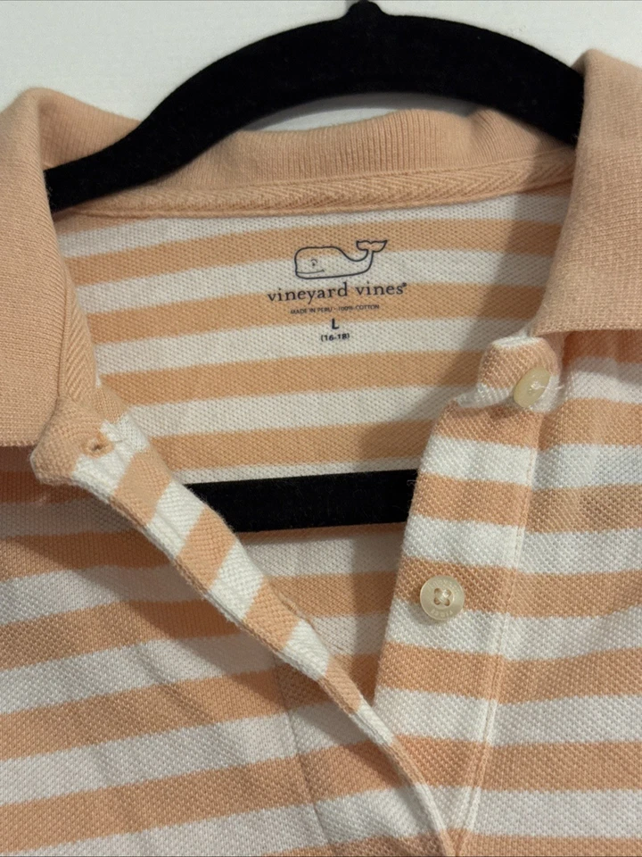 Vestido Polo Vineyard Vines Niñas Talla L (16-18) Piqué Naranja Y Blanco Rayas Foto 2 de 4