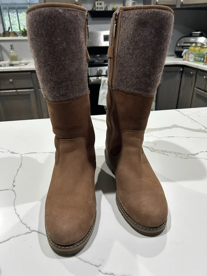 女士的金发冬季雪地靴,防水皮革 N 羊毛。 尺寸8m — 第 2/4 张图片