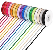 18 Colors Double Faced Satin Ribbon Polyester,1/8 inch Solid Fabric Ribbon Ro...