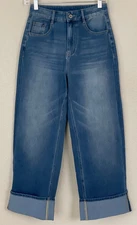 HALARA Flex High Rise Wide Leg Cropped Cuffed Stretch Blue Denim Jeans Wms XS