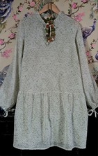 Vintage style olive green & white ditsy floral smock dress size 14 Apricot