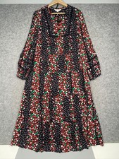 M&S Per Una Size 16 Black Ditsy Floral Midi/Maxi Dress Long Sleeved