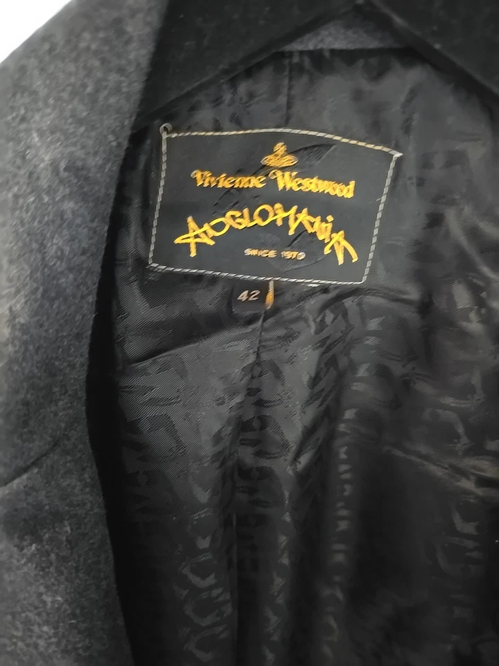 Vivian Westwood 复古 Tarten 长灰色羊毛大衣现代朋克新浪潮尺寸 42 意大利 — 第 3/4 张图片