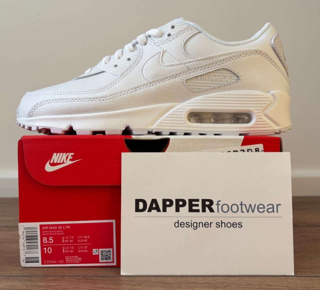 Nike Men's Air Max 90 Shoes - White Leather - 7.5 (42) - Image 2