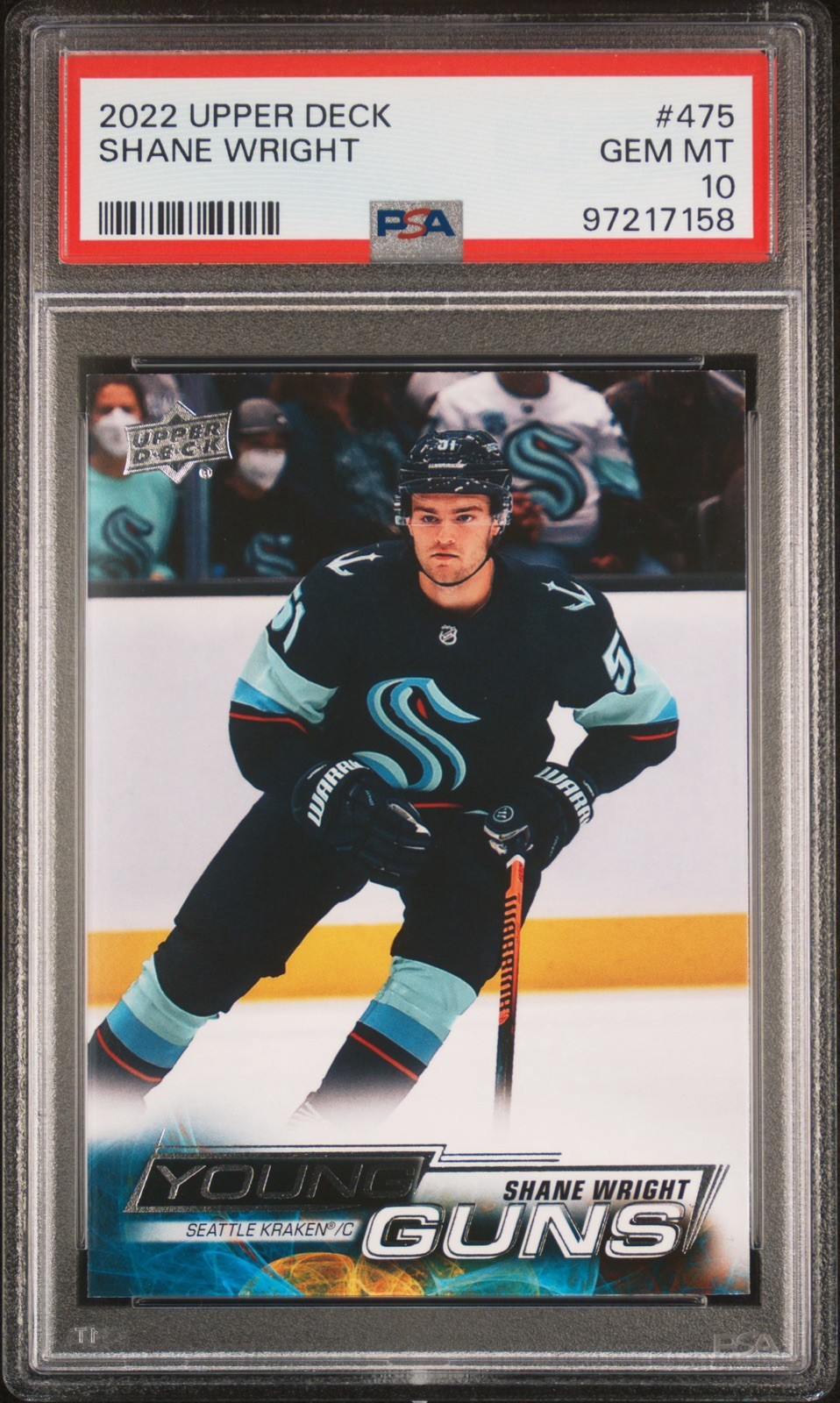 2022 UPPER DECK #475 SHANE WRIGHT YOUNG GUNS RC ROOKIE PSA 10 SEATTLE KRAKEN