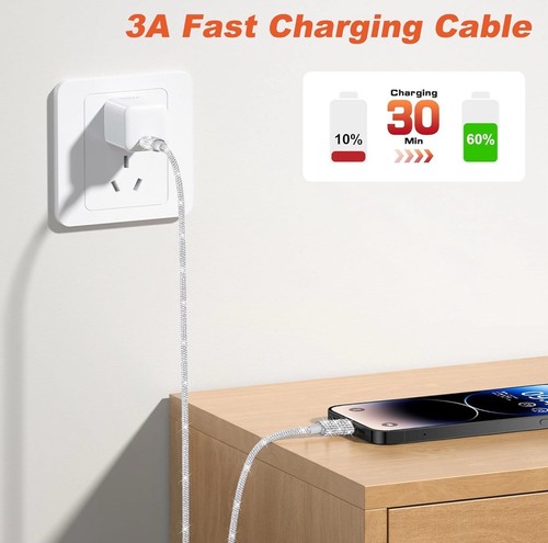 Vofolen USB C To USB Charger Cable Silver Diamond Glitter Bling 66W/6A NEW - 第 2/7 張圖片