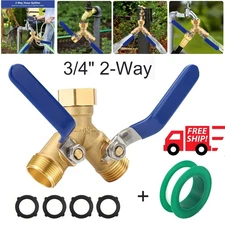 3/4" Garden Hose Splitter 2 Way Heavy Duty Brass Y Connector Adaptor w/ 2 Valves