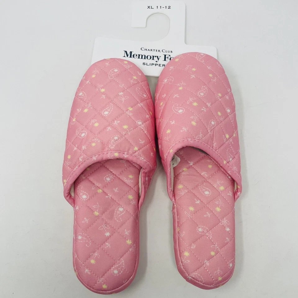 Zapatillas zueco Charter Club para mujer XL 11-12 acolchadas cachemira floral rosa $35 101 Foto 2 de 4
