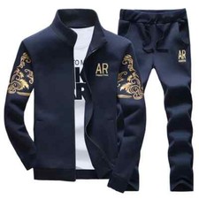 Men Tracksuit Fleece Jacket and Sweatpants 2 Piece Set Spring Autumn Sports Suit