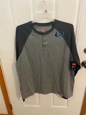 BRAND NEW MEN'S SIZE 2XL HANES X-TEMP CHARCOAL HEATHER HENLEY LONG SLEEVE SHIRT