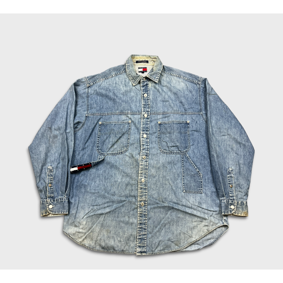 Vintage Tommy Hilfiger Denim Shirt Mens Large Blue Tommy Jeans 90s  