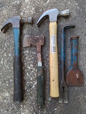 LOTE DE 5 HERRAMIENTAS USADAS VINTAGE MARTILLOS CINCELES FRÍOS HACHA CLAVO PALANCA BARRA