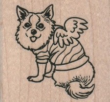 Dog With Wings 2 x 1 3/4" Rubber Stamp, Animal Stamp, Dog Stamp
