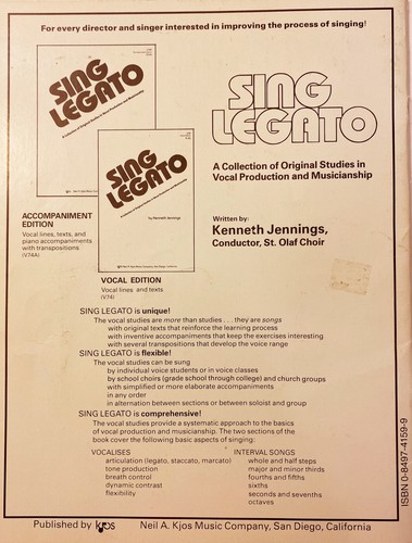 Sing Legato Book~Accompanist Edition~Kenneth Jennings~Vocal Production~Kjos - Picture 2 of 5